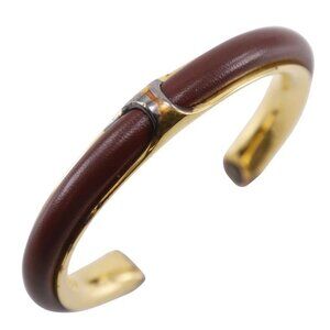 HERMES Bangle vintage Brown Plated Gold/leather 36.3g Women
